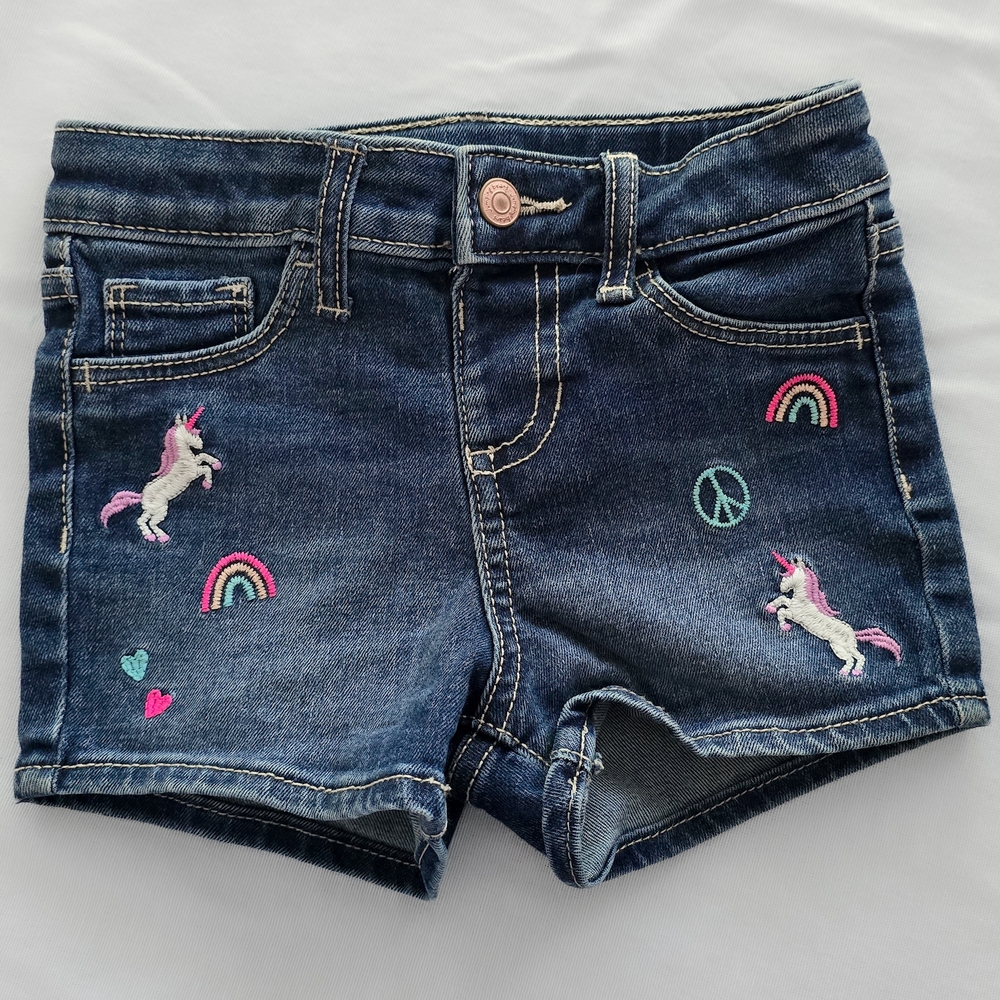 Denim Unicorn Embroidered Kids Shorts